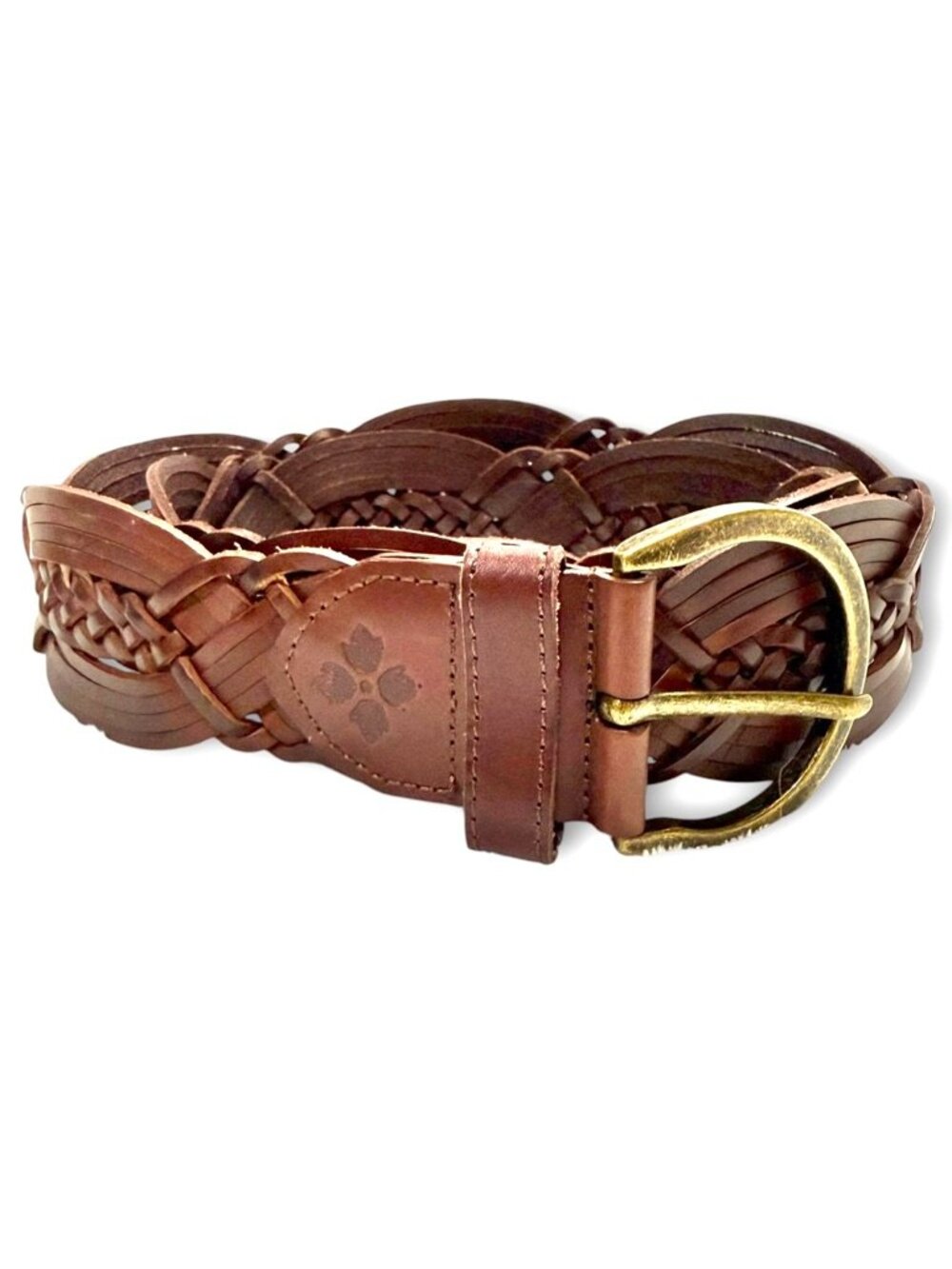 Patricia Nash Braided Stitched Cognac Belt Size Medium